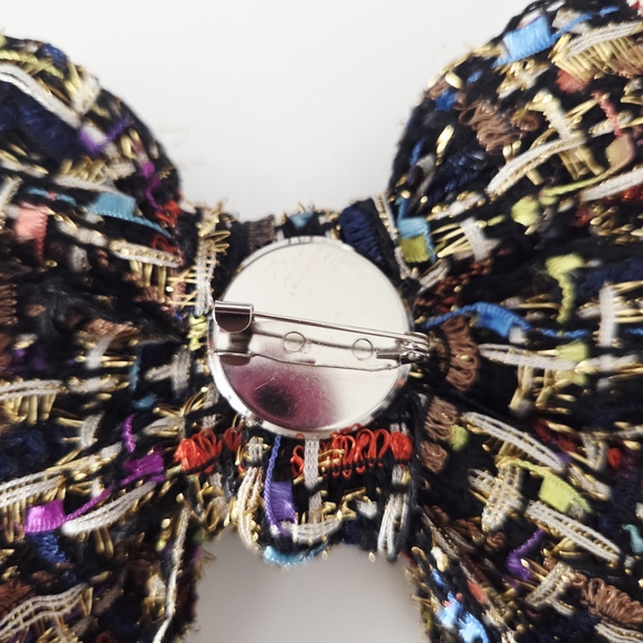 Multicolor Tweed bow brooch tie pin - Picture 10 of 11